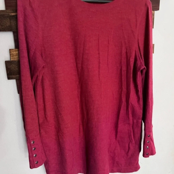 J Jill women’s med red waffle thermal top button sleeve pocket callout descrip - Picture 2 of 11